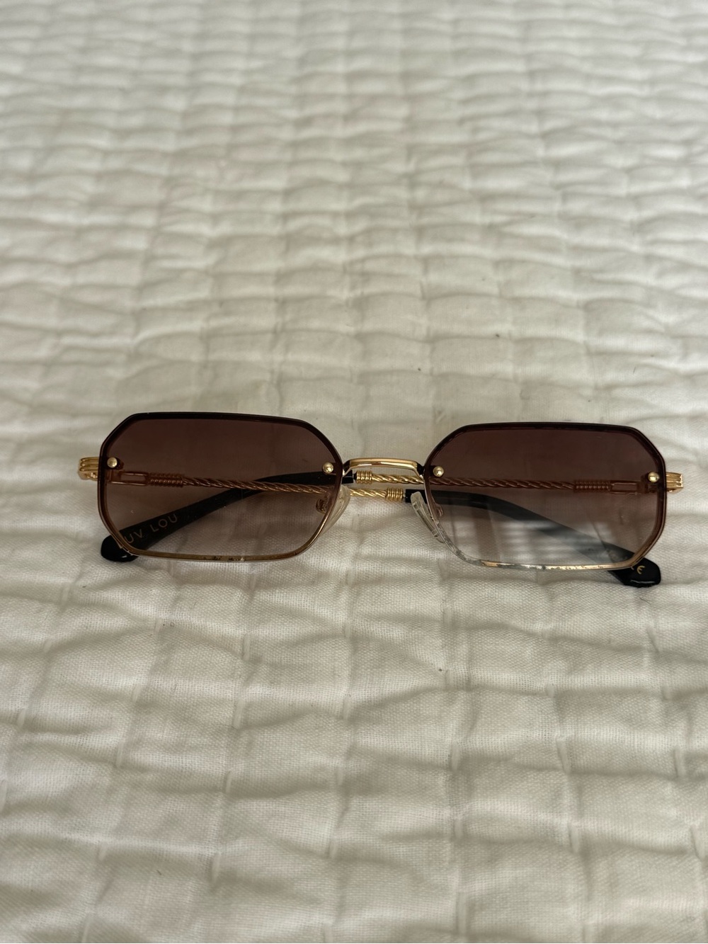 Luv Lou Hazel Rectangular Women's Sunglasses with Gold Accents